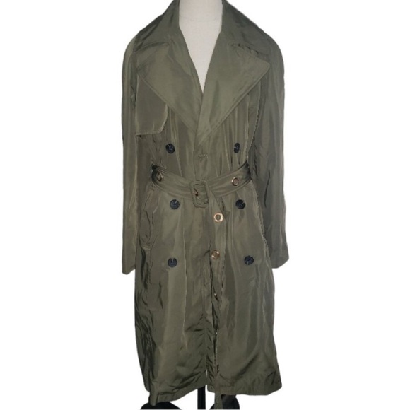 NWT Avec Les Filles Green Rose Gold Metallic Lined Trench Coat - Picture 1 of 6